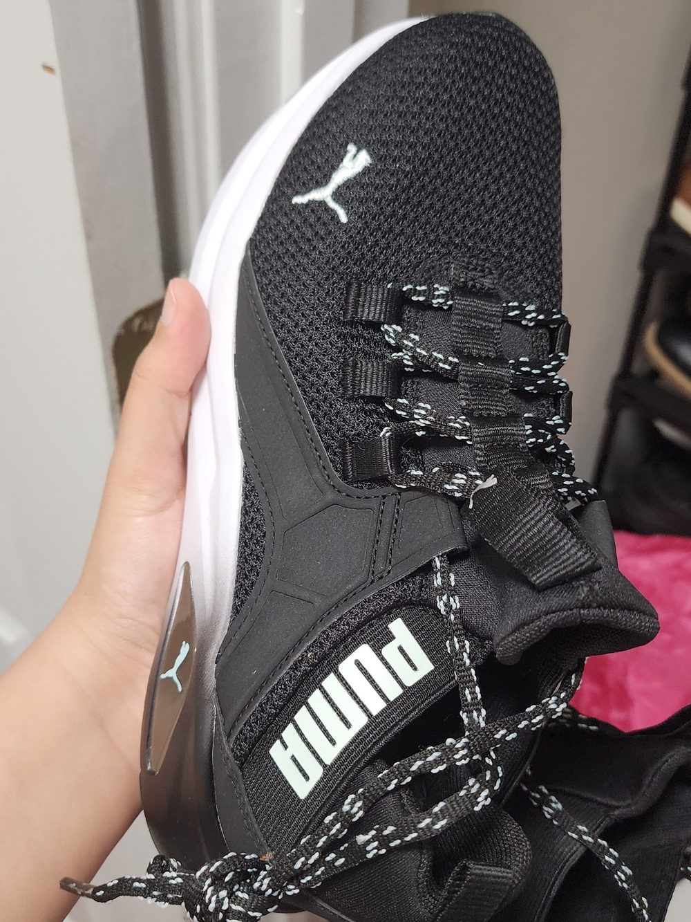 PUMA Woman Black and Mint Lace-Up Athletic Shoes